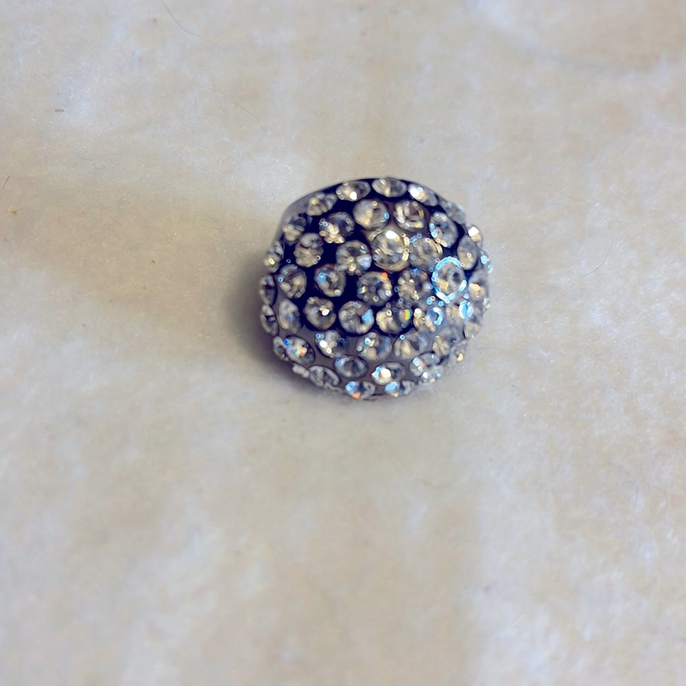Bebe | Silver Black & White Rhinestone Cocktail Ring